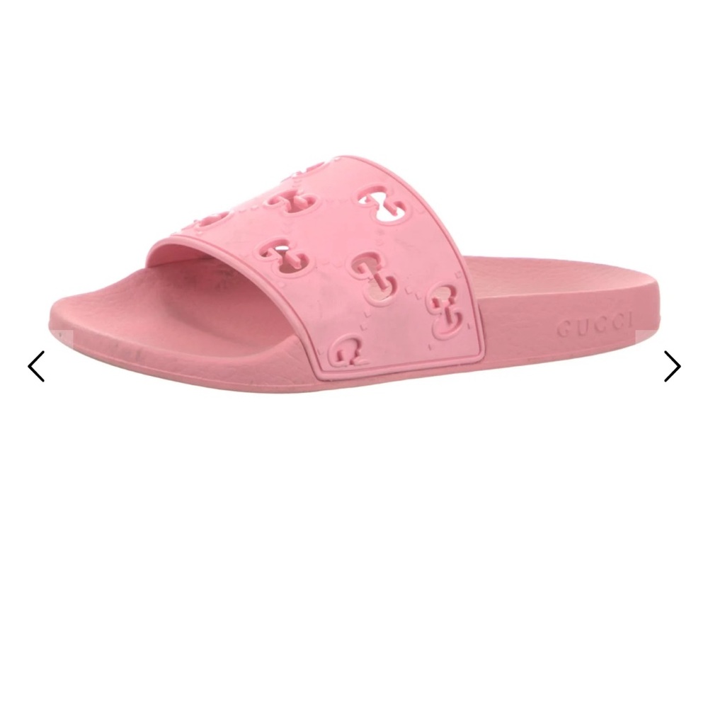 Gucci Pink Embossed Slide Sandals